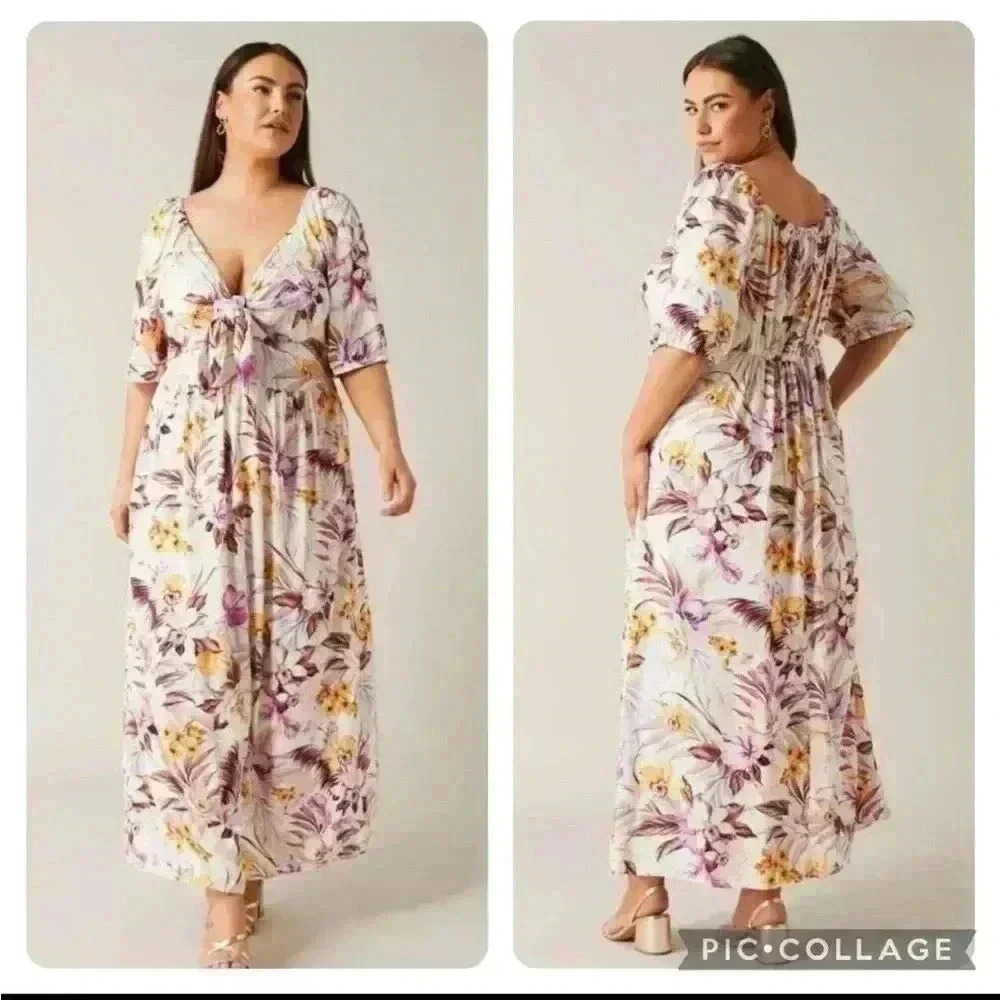 NWT City Chic Mahe Ivory Maxi Dress Tropical Romantic Beachy Plus Size 22